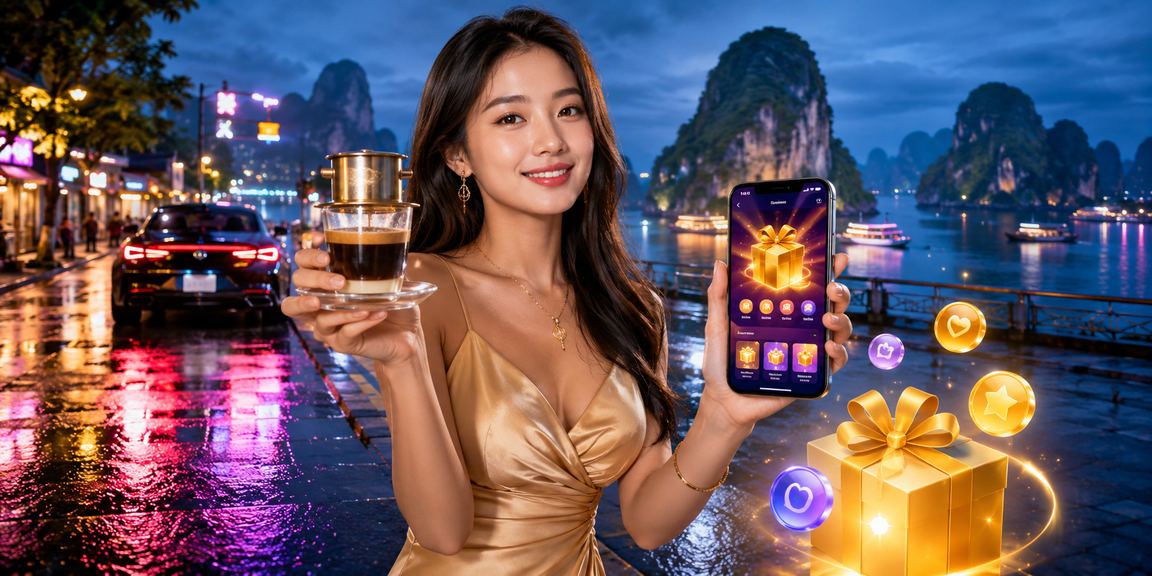Người dùng Việt Nam trải nghiệm casino di động tại vịnh Hạ Long với cà phê